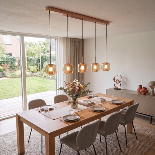 Hotel chique hanglamp Rosa 5-lichts balk Rosé-Goud