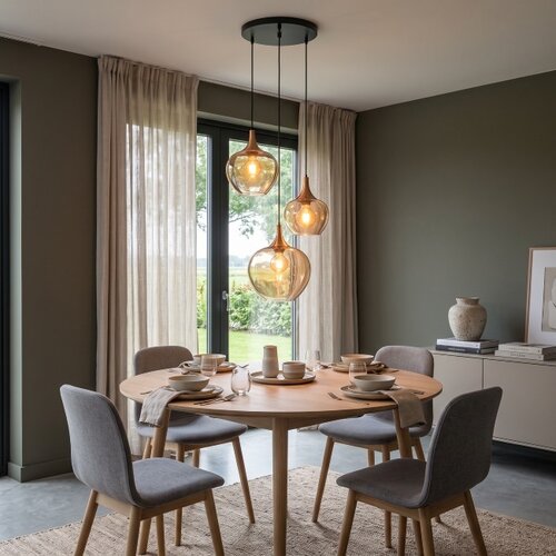 Modern hotel chique hanglamp Fresu 3-lichts amber