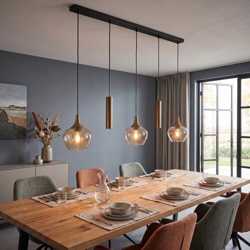 Moderne hanglamp Fresu 5-lichts Balk Brons met kokers