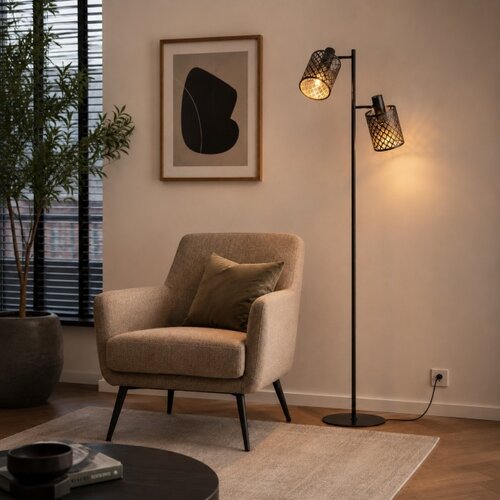 Moderne Vloerlamp Laser 2-lichts zwart goud