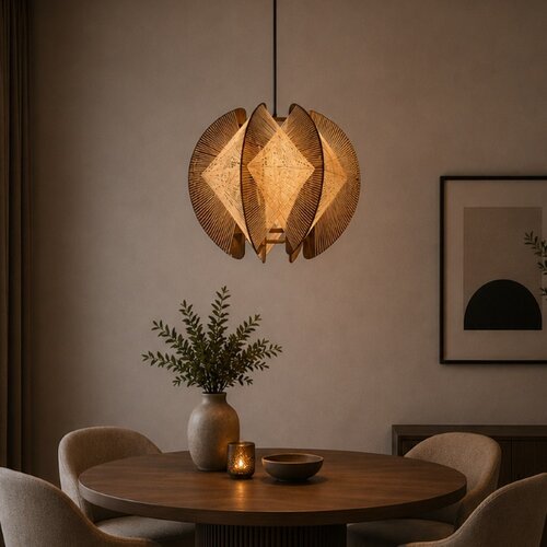 Landelijk Japandi hanglamp Jessica 1-lichts walnut