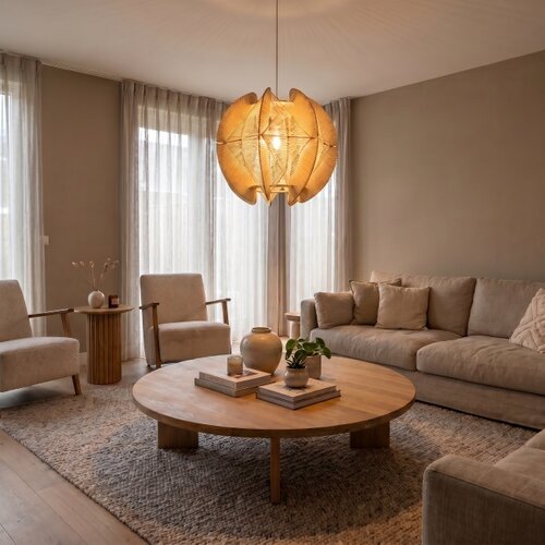 Landelijk Japandi hanglamp Jessica 1-lichts small oak
