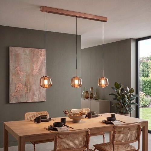 Hotel chique hanglamp Rosa 3-lichts op balk Rosé-Goud