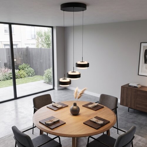 Moderne hanglamp Puleggia 3-lichts rond zwart