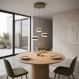 Hanglamp Puleggia 3-lichts rond olijfgroen