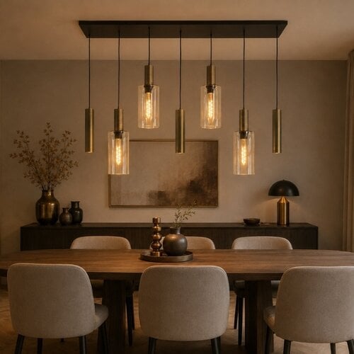 Moderne Hotel Chique hanglamp Perugia 7-lichts brons met amber glas