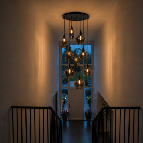 Moderne hanglamp Cambio 9-lichts zwart met smoke glas