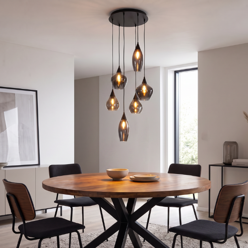 Moderne hanglamp Cambio 6-lichts zwart met smoke glas