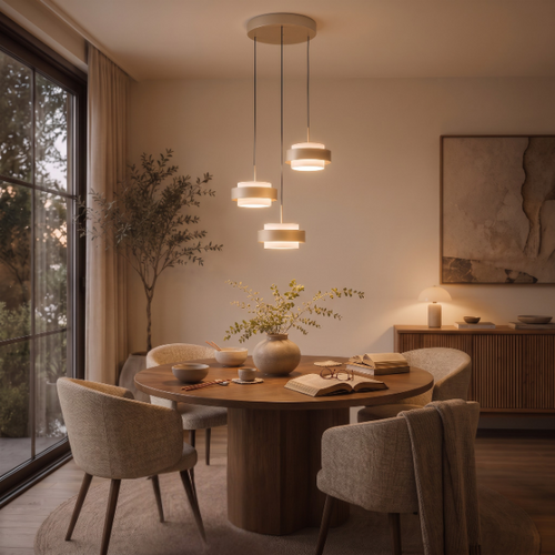 Modern Scandinavische hanglamp Puleggia 3-lichts rond crème