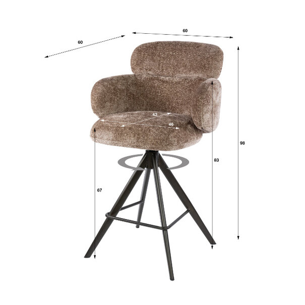 BelaLuz Retro hotel chique barstoel Ridge Hoven champagne met brons onderstel