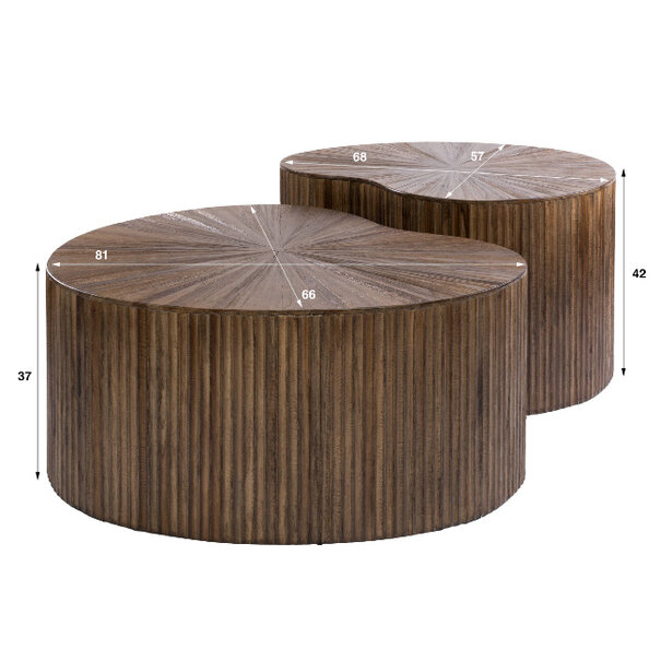 BelaLuz Moderne salontafel Maya set van 2 shamrock niervormig espresso