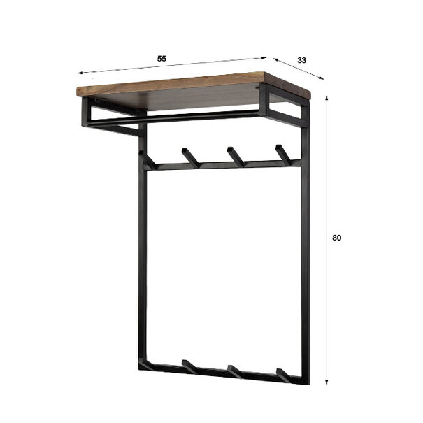 BelaLuz Moderne kapstok Dune 8 haken hoog met hoedeplank bruin