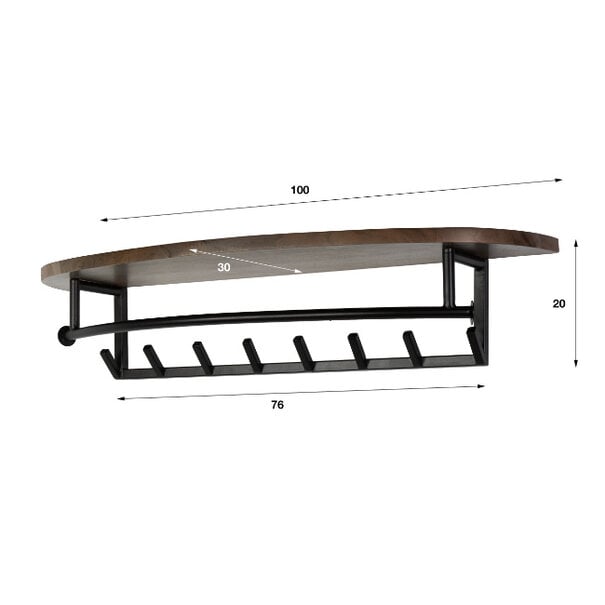 BelaLuz Moderne kapstok Curve 8 haken ovaal hoedenplank bruin