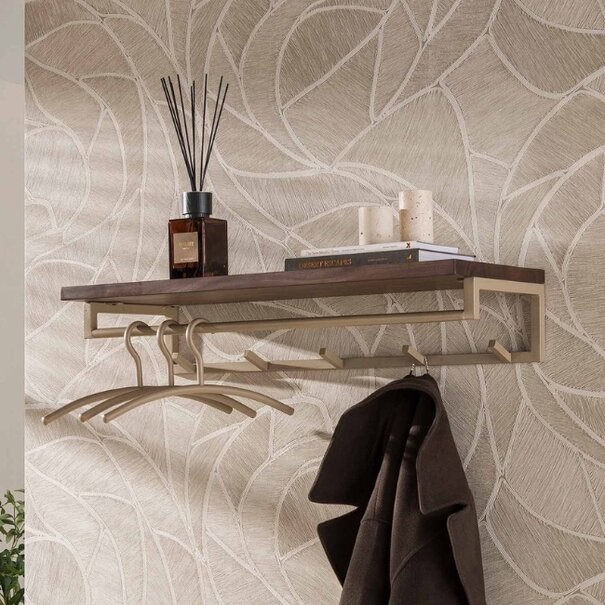 BelaLuz Modern landelijke beige kapstok Dune 5 haken met hoedenplank