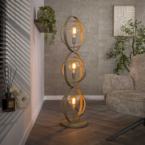 Vloerlamp Ozon 3-lichts beige – Scandinavisch design met metalen ringen