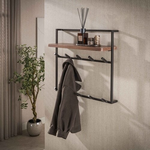 Kapstok Como 12 haken massief acacia houten hoedeplank bruin