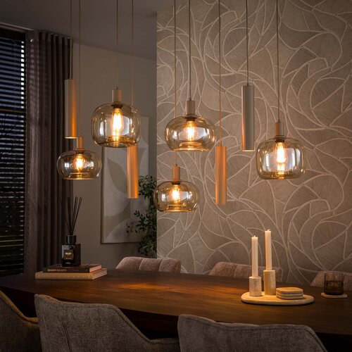 Hanglamp Iselle 9-lichts beige met amber glas