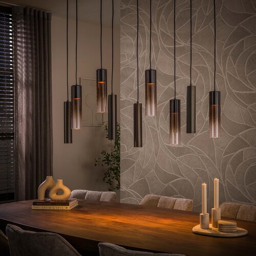 Hanglamp Luce 9-lichts bruin met bruin glas