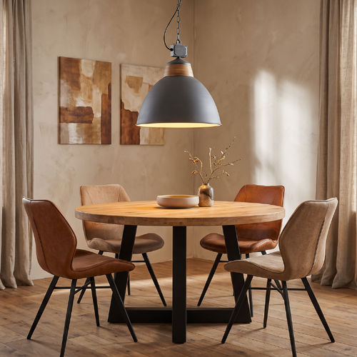 Landelijke hanglamp Rome Betonlook Hout