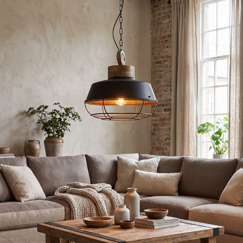 Industriële hanglamp Mumbai Hout zwart