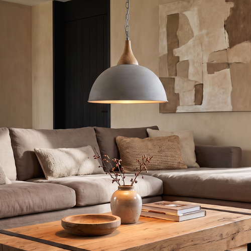 Landelijke hanglamp Athene Betonlook Hout