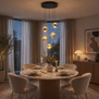 Hotel chique hanglamp Belluno 5-lichts getrapt goud en amber glas
