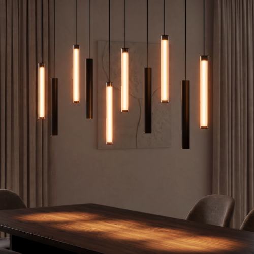 Moderne design hanglamp Clares 10-lichts op balk brons
