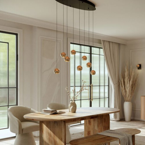 Moderne hanglamp Belluno 8-lichts goud met amber glas