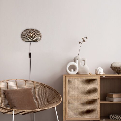 Oosterse design wandlamp Maze 1-lichts bamboe zwart naturel