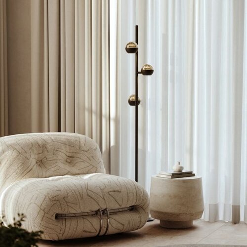 Design moderne vloerlamp Belluno 3-lichts smoke glas zwart