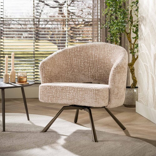 Moderne draaifauteuil Icon stof Monti zand met bruin frame