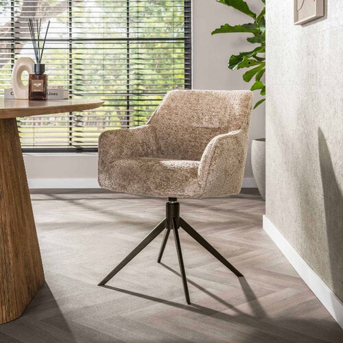 Moderne design armstoel Flow draaibaar alura zand bruin frame