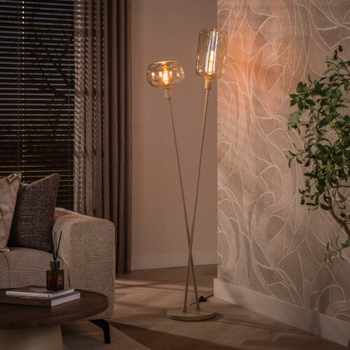 Moderne design vloerlamp Iselle 2-lichts beige licht amber glas