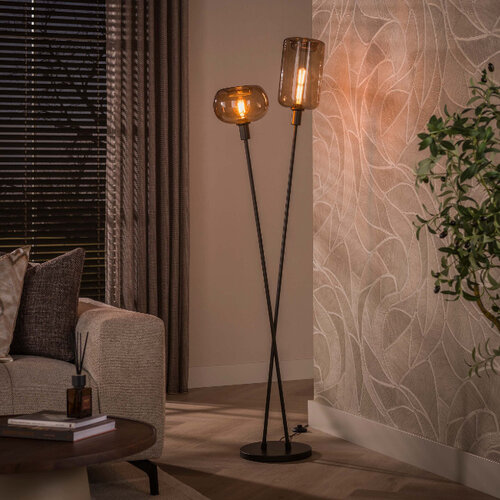 Moderne hotel chique vloerlamp Iselle 2-lichts Sienna brown