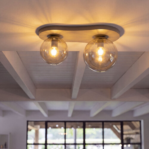 Moderne plafondlamp Bubble 2-lichts beige amber glas