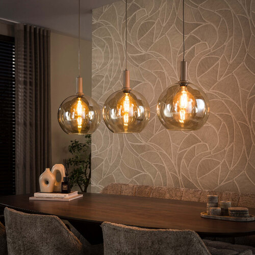 Moderne hanglamp Poly 3-lichts beige met licht amber glas