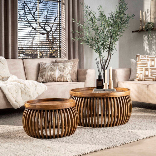Landelijk salontafel Ubud 2 set rond mangohout