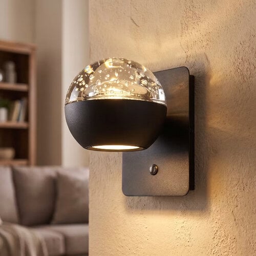Moderne design wandlamp Belluno 1-lichts smoke glas zwart