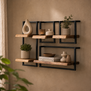 Landelijke wandplank Orlando set 1 acaciahout met zwart frame