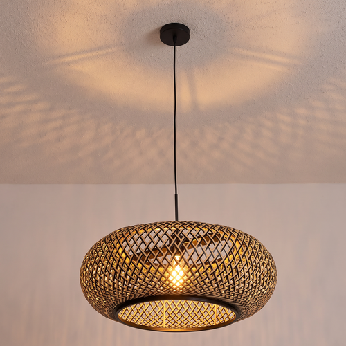 Scandinavische hanglamp Maze 1-lichts bamboe beige