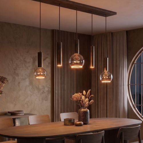 Moderne design hanglamp Locarno 5-lichts choco op balk