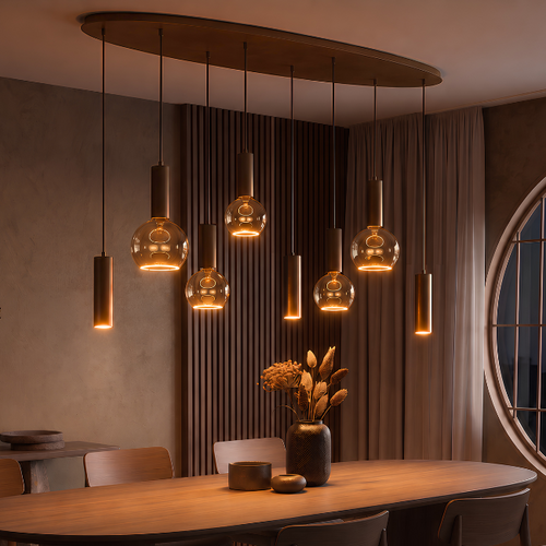 Hotel chique hanglamp Locarno 8-lichts ovaal choco bruin
