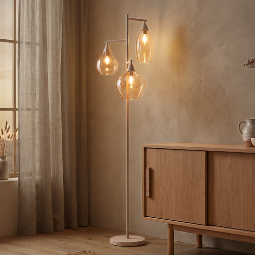 Hotel chique vloerlamp Cambio 3-lichts zand met amber glas
