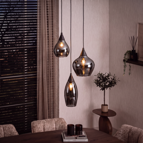 Moderne hanglamp Cambio 3-lichts getrapt zwart met smoke glas