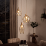 Hotel chique hanglamp Cambio 3-lichts rond zand met amber glas