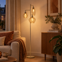 Hotel chique vloerlamp Cambio 3-lichts zand met amber glas