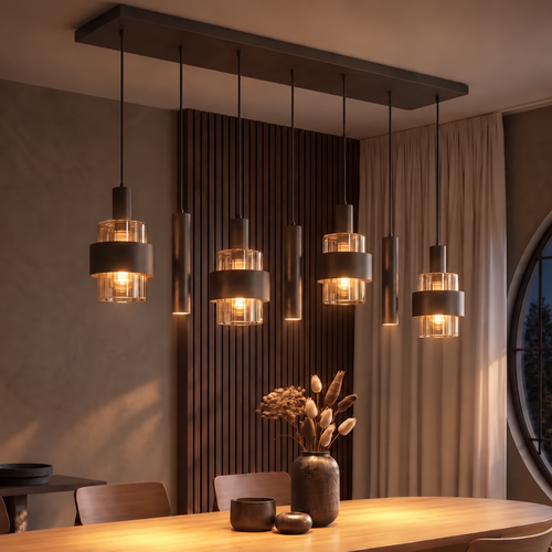 Moderne hotel chique hanglamp Marrone 7-lichts choco met bruin glas