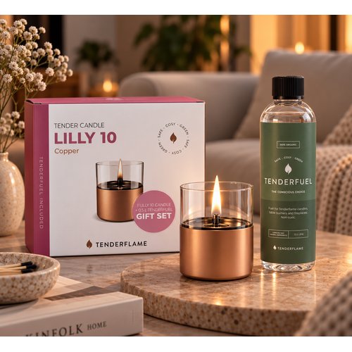 Tenderflame Lilly 10 Copper giftset met 0,5 liter Tenderfuel