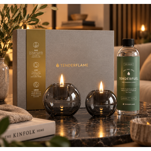 Tenderflame Globus 10 en 15 Graphite sfeerhaard giftset met Tenderfuel