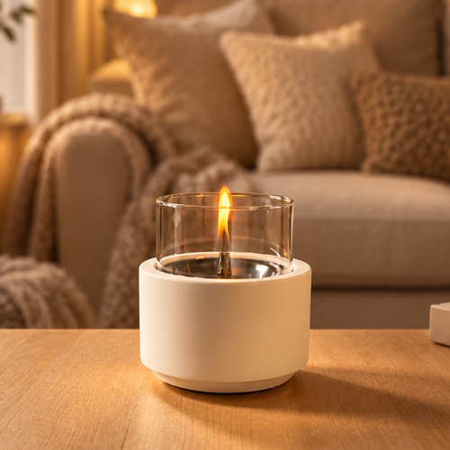 Japandi tafelhaard Tenderflame Lotus 12 witbeton met glas